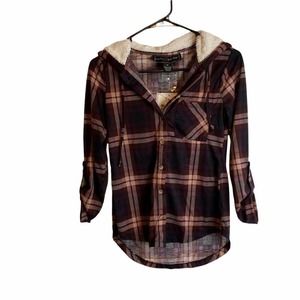 Polly & Esther Juniors Plaid Faux For Hoodie Top